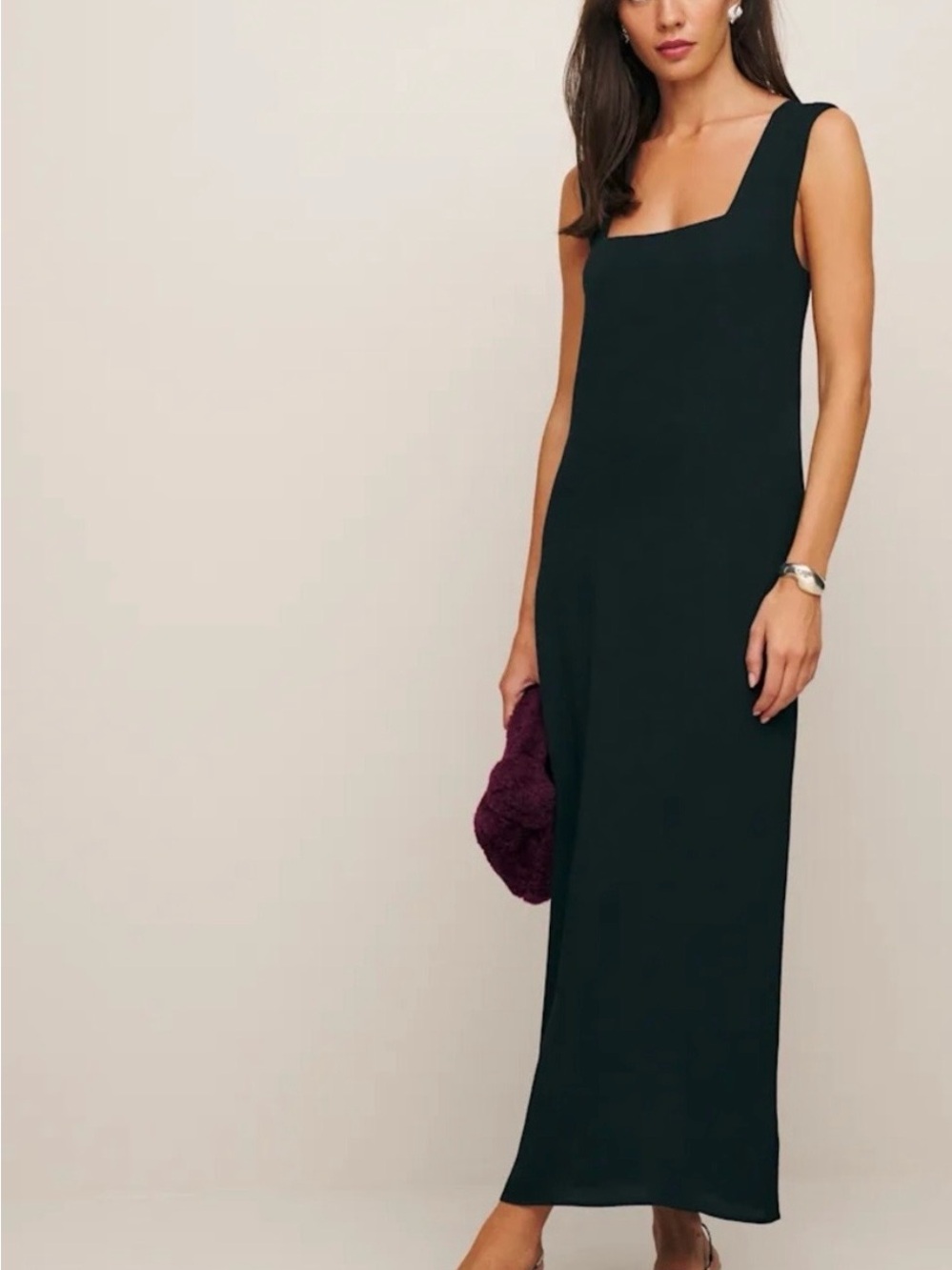 Elegant Square-Neck Black Maxi Dress